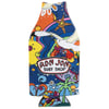 A colorful bottle-shaped coozie featuring a psychedelic ocean-themed design and the Ron Jon Surf Shop logo.