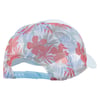 Blue mesh baseball cap with a floral pattern, seen from the back. Adjustable strap with snap closure is visible.