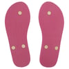 Two pink flip-flop soles with textured surface and three circular attachment points on each sole, displayed bottom side up.