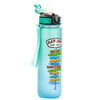 A gradient green and blue water bottle with a strap and flip-top lid. A Ron Jon Surf Shop logo and colorful directional signs are printed on the side.