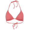 Red gingham triangle bikini top with halter neck and back tie closures.