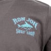 Gray shirt with a blue shark graphic and Ron Jon Surf Shop text on the front.