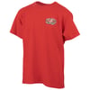 Red T-shirt with a Ron Jon Surf Shop logo on the left chest.