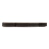A close-up side view of a single dark-colored magnet, showing its thickness and flat surface against a white background.