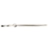 Silver metal key ring with an elongated, narrow, and smooth design, placed against a white background.