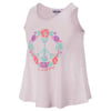 Light pink sleeveless tank top with a colorful floral peace sign graphic and the words Ron Jon Surf Shop printed on the front.