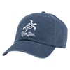 A blue baseball cap with a white embroidered turtle logo and the text Ron Jon on the front.