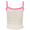 A sleeveless cream-colored tank top with pink trim around the straps and neckline, shown from the back.