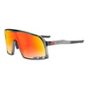 Knockaround sports sunglasses with a black frame, large red-orange lenses, and a signature K logo on the temple.