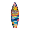 Colorful surfboard with tropical sunset, ocean waves, palm trees, and flowers. Text reads Ron Jon Surf Shop Cocoa Beach.