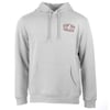 Light gray hooded sweatshirt with a front pocket and drawstrings, featuring a small Ron Jon Surf Shop, Ocean City, MD logo on the upper left chest.
