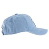 A light blue baseball cap viewed from the side, featuring a curved brim and an adjustable strap at the back.