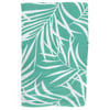A rectangular piece of fabric with a green background and white palm leaf pattern.