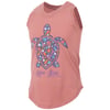 Sleeveless pink shirt featuring a colorful sea turtle design composed of stars and flowers, with Ron Jon Surf Shop text below.