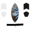 Shaka Minis boards with octopus design and Ron Jon Surf Shop text, surrounded by traction pads and leash, displayed on a white background.