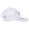 White mesh baseball cap with colorful turtle shell patterns and Roxy text on the front. Side view.