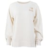 An off white crewneck sweatshirt with long sleeves and a small brown Ron Jon logo on the left chest, featuring a palm tree and crescent moon.