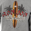 Gray gun metal sweatshirt featuring a Ron Jon Surf Shop logo with a surfboard, palm trees, and text reading Custom Surfboards Est. 1959 Key West.