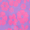Pink floral pattern on a purple textured fabric.