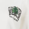 White fabric featuring the text “Clearwater Beach Ron Jon Surf Shop” in black, around a printed green palm tree graphic.