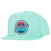 Mint green baseball cap with a logo featuring a sunset, palm trees, and the text Ron Jon Surf Shop.