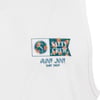 White T-shirt with a design featuring a floral Salty Crew logo and Ron Jon Surf Shop text.