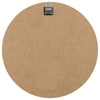 Round wooden disc with a black plastic hook at the top center, against a plain white background.