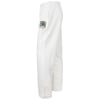 White track pants with an elastic waistband and a printed graphic on the left thigh, shown from a side angle on a plain background.