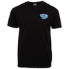 Black T-shirt with a small blue and white graphic on the left chest reading Ron Jon Surf Shop Cocoa Beach.