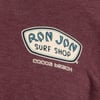 Maroon T-shirt with Ron Jon Surf Shop logo and Cocoa Beach text in white and blue.
