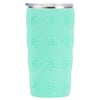 A turquoise tumbler with a clear lid and raised turtle designs covering the exterior.