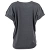 Back view of a plain, dark gray T-shirt with short sleeves, displayed against a white background.