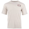 A beige short-sleeve t-shirt with a small Ron Jon Surf Shop, Ocean City, MD logo on the left chest.