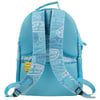 A light blue backpack with patterned straps, side pockets, and a yellow tag that reads Hidden Security Pocket.