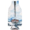 A blue and white beverage sleeve with a zipper and Ron Jon Surf Shop logo on the front.