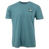 Teal T-shirt with a small emblem on the upper left side displaying a wave and sun design with the text ONeill Ron Jon.
