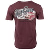Back view of a maroon T-shirt featuring a Ron Jon Surf Shop graphic with a vintage car and text reading Since 1959, Cocoa Beach, Fla.