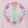 A peace sign decorated with hibiscus flowers, palm trees, and seashells with Ron Jon Surf Shop written below in red script.