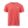 Watermelon colored short-sleeve t-shirt with a small Ron Jon Surf Shop Orlando logo on the left chest.
