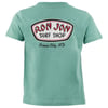 Green T-shirt with Ron Jon Surf Shop logo and Ocean City, MD text on the back.
