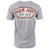 Gray T-shirt with Ron Jon Surf Shop logo and Cocoa Beach text on the back.