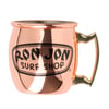 A copper mug with a gold handle featuring the Ron Jon Surf Shop logo on the front.