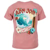 Pink t-shirt featuring a Ron Jon Surf Shop design with a wave, surfboard, and flowers.