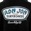 Back of a black shirt featuring the Ron Jon Custom Surfboards logo with Ocean City, MD printed below it.