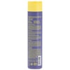 Back view of a Sun Bum Purple Shampoo bottle showing product information, directions, warnings, and ingredients on a purple background with a yellow cap.