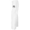 White sweatpants with an elastic waistband and a small green and black graphic logo on the left thigh, shown from a side angle.