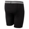 Black sports shorts with a grey waistband, shown from the back.