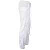 Light gray sweatpants shown from the side, featuring an elastic waistband with a drawstring and elastic cuffs at the ankles.