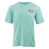 A plain seafoam-colored short-sleeve t-shirt with a small Ron Jon Surf Shop logo on the upper left chest.