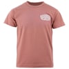 A plain mauve-colored short-sleeve t-shirt with a small white graphic on the left chest that reads Ron Jon Surf Shop.